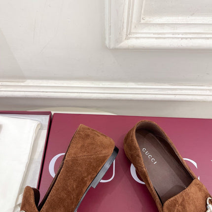 GUCCI 26S LOAFERS MM IN BROWN SUEDE WITH SILVER HARDWARE