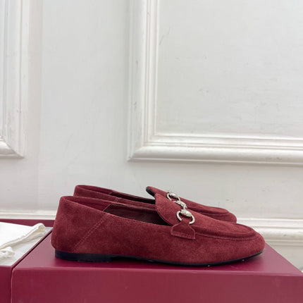 GUCCI 26S LOAFERS MM IN DARK RED SUEDE WITH SILVER HARDWARE
