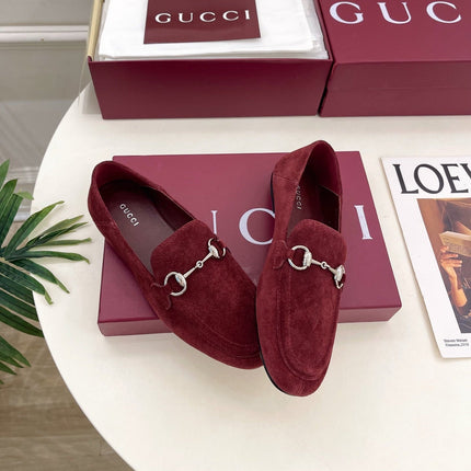 GUCCI 26S LOAFERS MM IN DARK RED SUEDE WITH SILVER HARDWARE