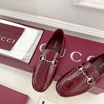 GUCCI 26S LOAFERS MM IN DARK RED CALFSKIN WITH SILVER HARDWARE