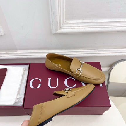GUCCI 26S LOAFERS MM IN BEIGE BROWN CALFSKIN WITH SILVER HARDWARE