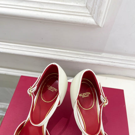 VALENTINO 26S ANKLE-STRA PUMPS 85 MM IN OFF-WHITE AND RED CALFSKIN
