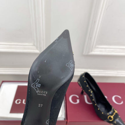 GUCCI 26S HIGH HEELS 75 MM IN BLACK CANVAS GG LOGO PATTERN