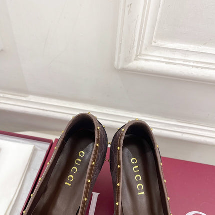 GUCCI 26S HIGH HEELS 75 MM IN DARK BROWN CANVAS GG LOGO PATTERN