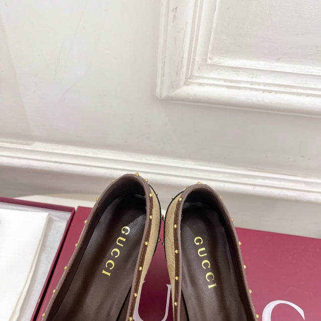 GUCCI 26S HIGH HEELS 75 MM IN BEIGE CANVAS GG LOGO PATTERN