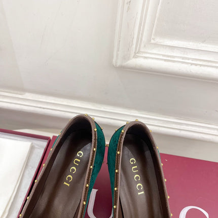 GUCCI 26S HIGH HEELS 75 MM IN DARK GREEN VELVET GG LOGO PATTERN