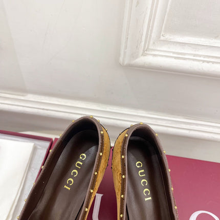GUCCI 26S HIGH HEELS 75 MM IN CAMEL BROWN VELVET GG LOGO PATTERN