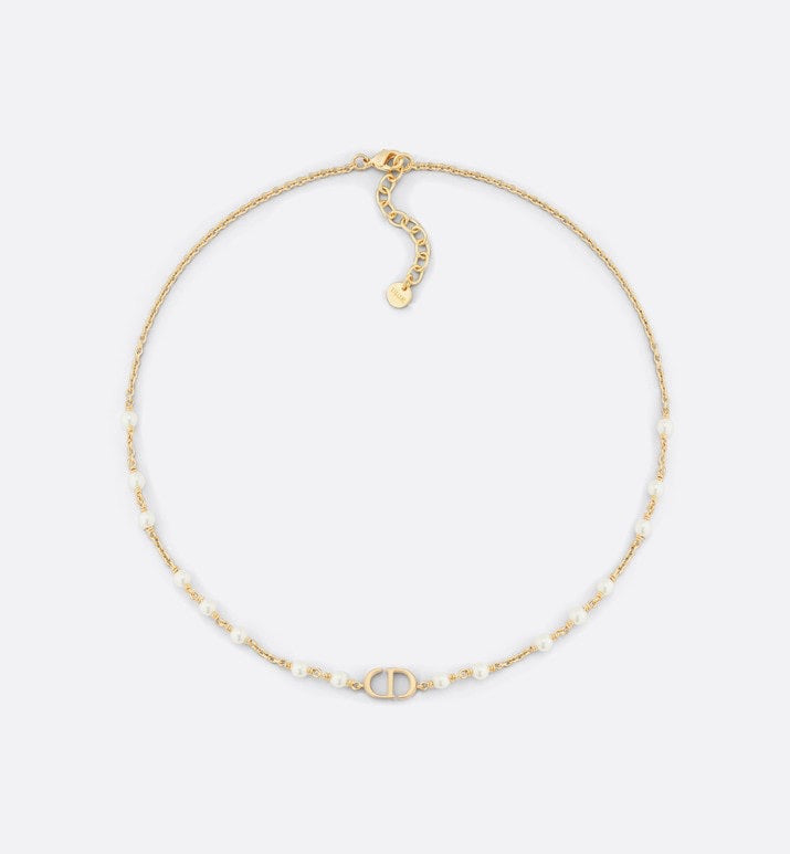 CD 26S CD LOGO PEARL CHAIN NECKLACE IN GOLD TONE METAL WITH WHITE PEARL 631005