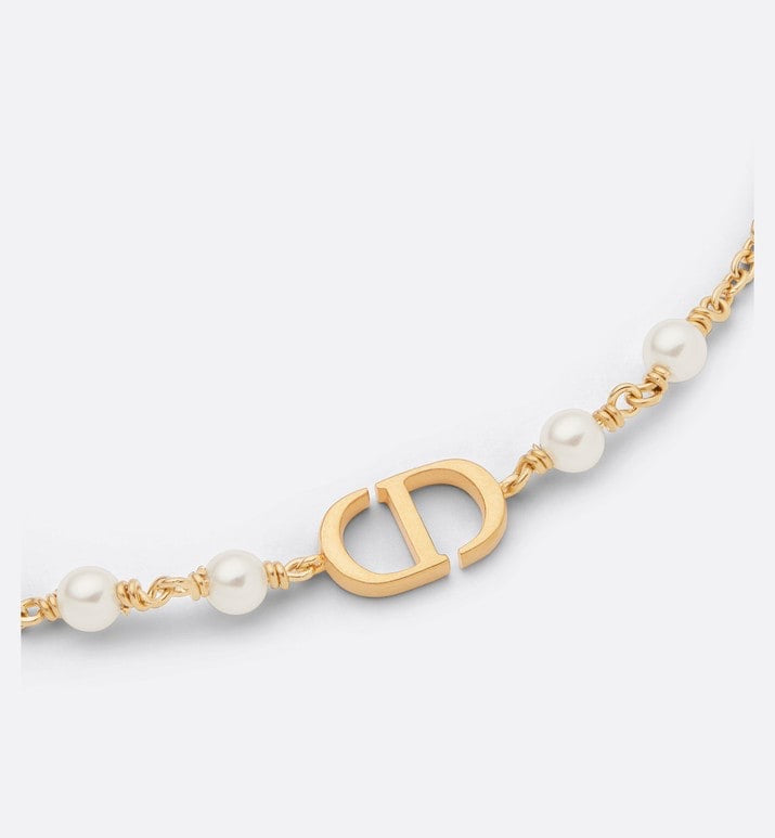 CD 26S CD LOGO PEARL CHAIN NECKLACE IN GOLD TONE METAL WITH WHITE PEARL 631005