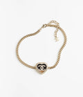 CHANEL 26S DOUBLE C LOGO PAVE CRYSTAL HEART CHAIN BRACELET IN GOLD METAL 633321