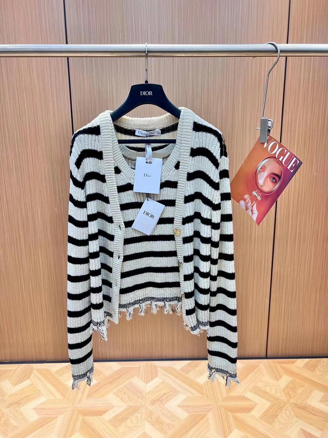 Striped knitted Beige Black Cardigan