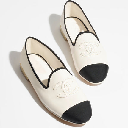 MOCCASINS WHITE BLACK LAMBSKIN