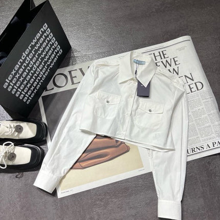 PRADA 26S CROPPED LONG-SLEEVE SHIRT 1155