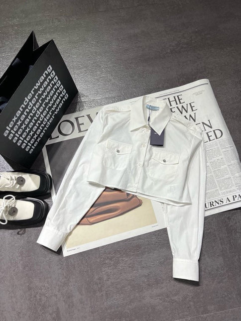PRADA 26S CROPPED LONG-SLEEVE SHIRT 1155