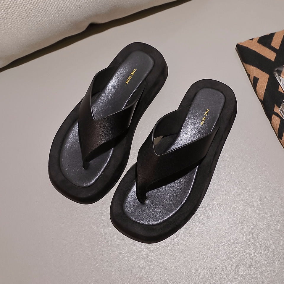 THE ROW 26S GINZA THONG SANDALS IN BLACK CALFSKIN AND SUEDE
