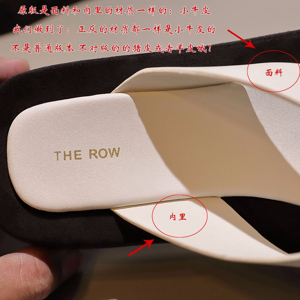 THE ROW 26S GINZA THONG SANDALS IN WHITE CALFSKIN AND BLACK SUEDE