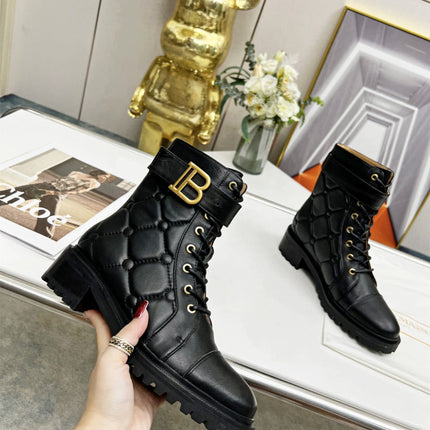 BALMAIN 26S COMBAT BOOTS IN BLACK CALFSKIN
