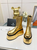 BALMAIN 26S PLATFORM BOOTS 100 MM IN GOLD METALLIC CALFSKIN