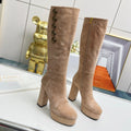 BALMAIN 26S HIGH BOOTS 115 MM IN WARM BEIGE SUEDE