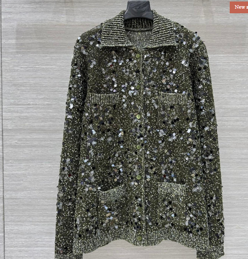 GUCCI 25 KNITTED POLO LONG-SLEEVED TOP GREEN GRAY WOOL