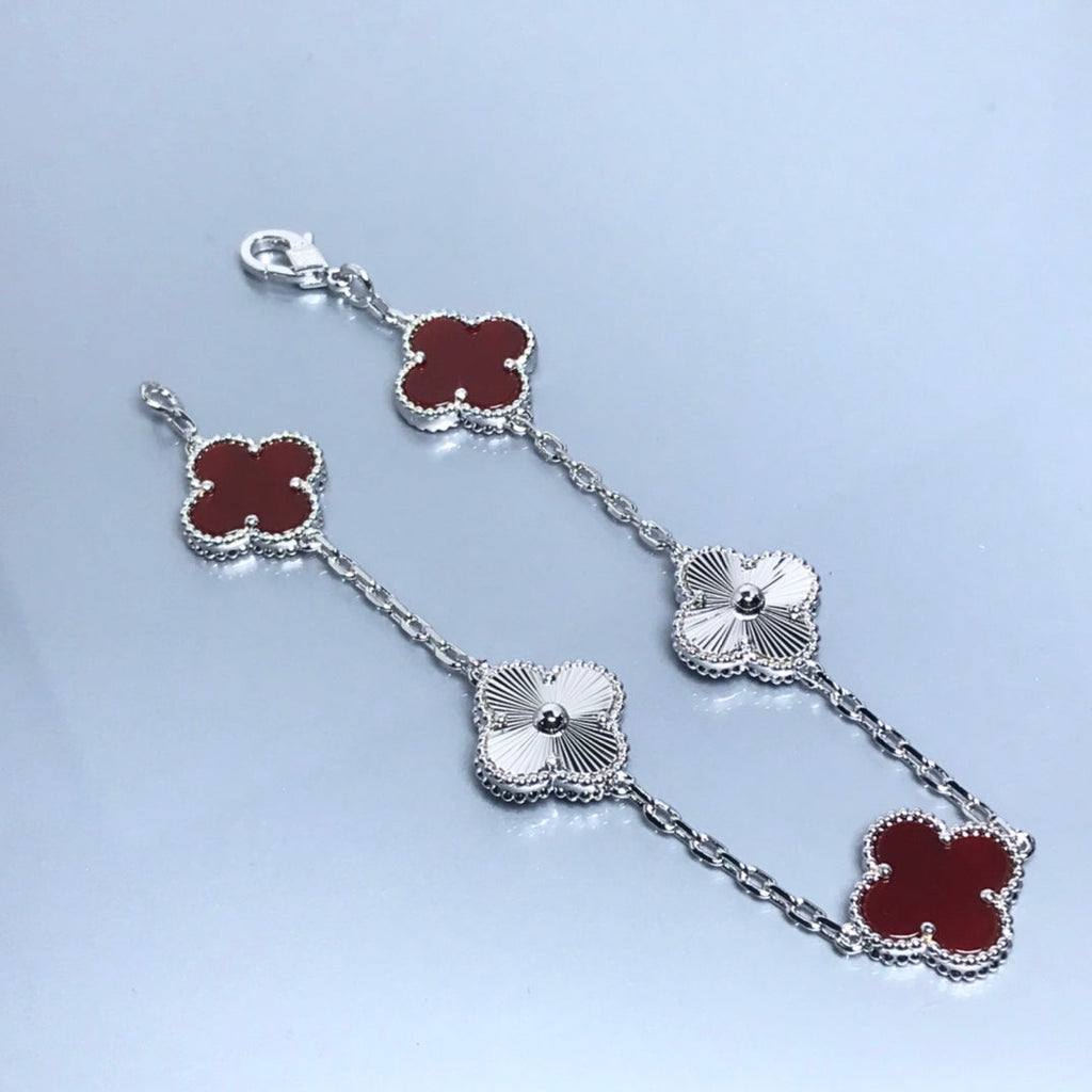 CLOVER BRACELET 5 MOTIF CARNELIAN MOP SILVER