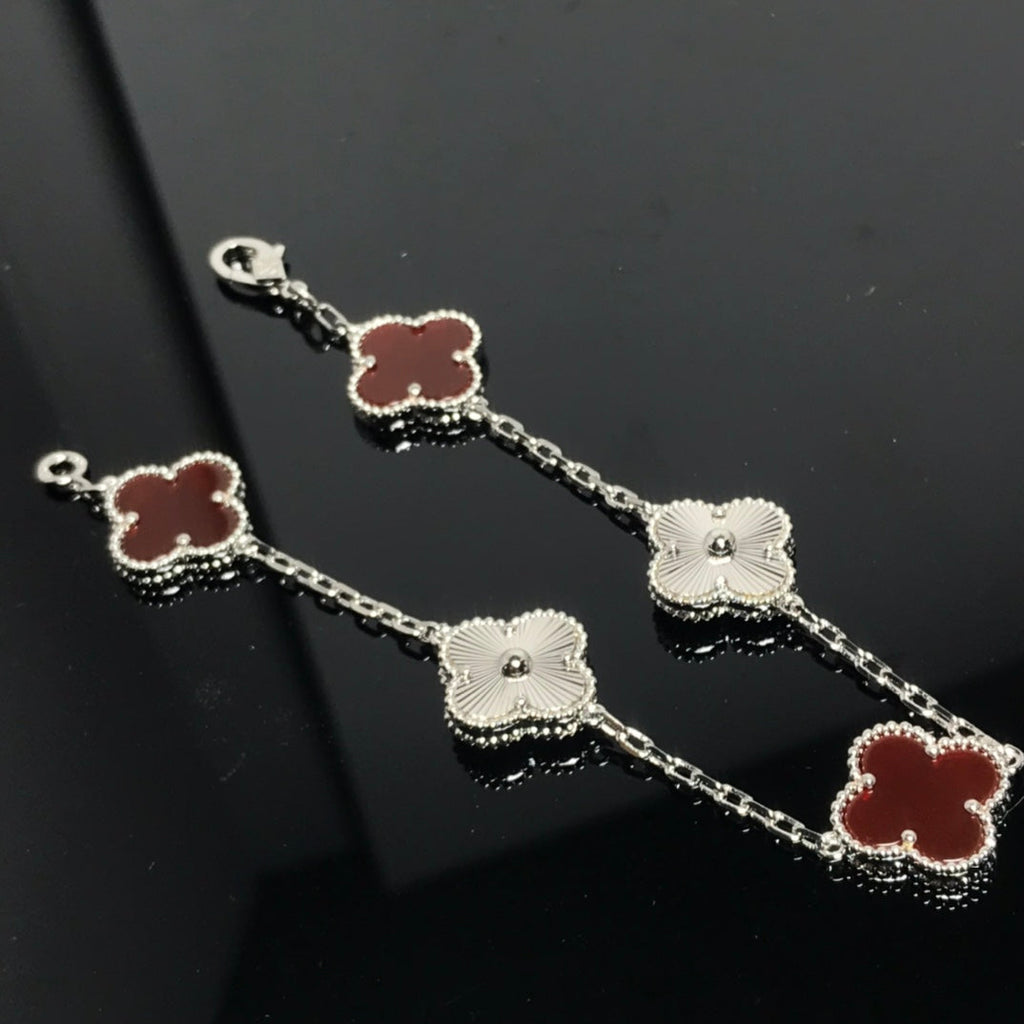 CLOVER BRACELET 5 MOTIF CARNELIAN MOP SILVER