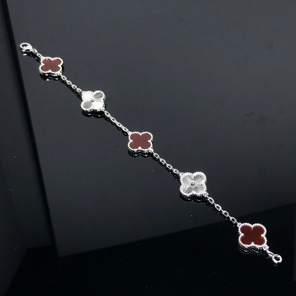 CLOVER BRACELET 5 MOTIF CARNELIAN MOP SILVER