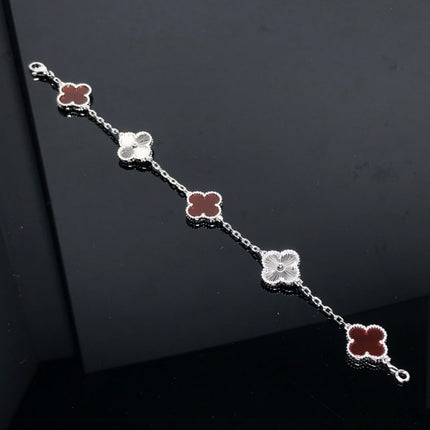 CLOVER BRACELET 5 MOTIF CARNELIAN MOP SILVER