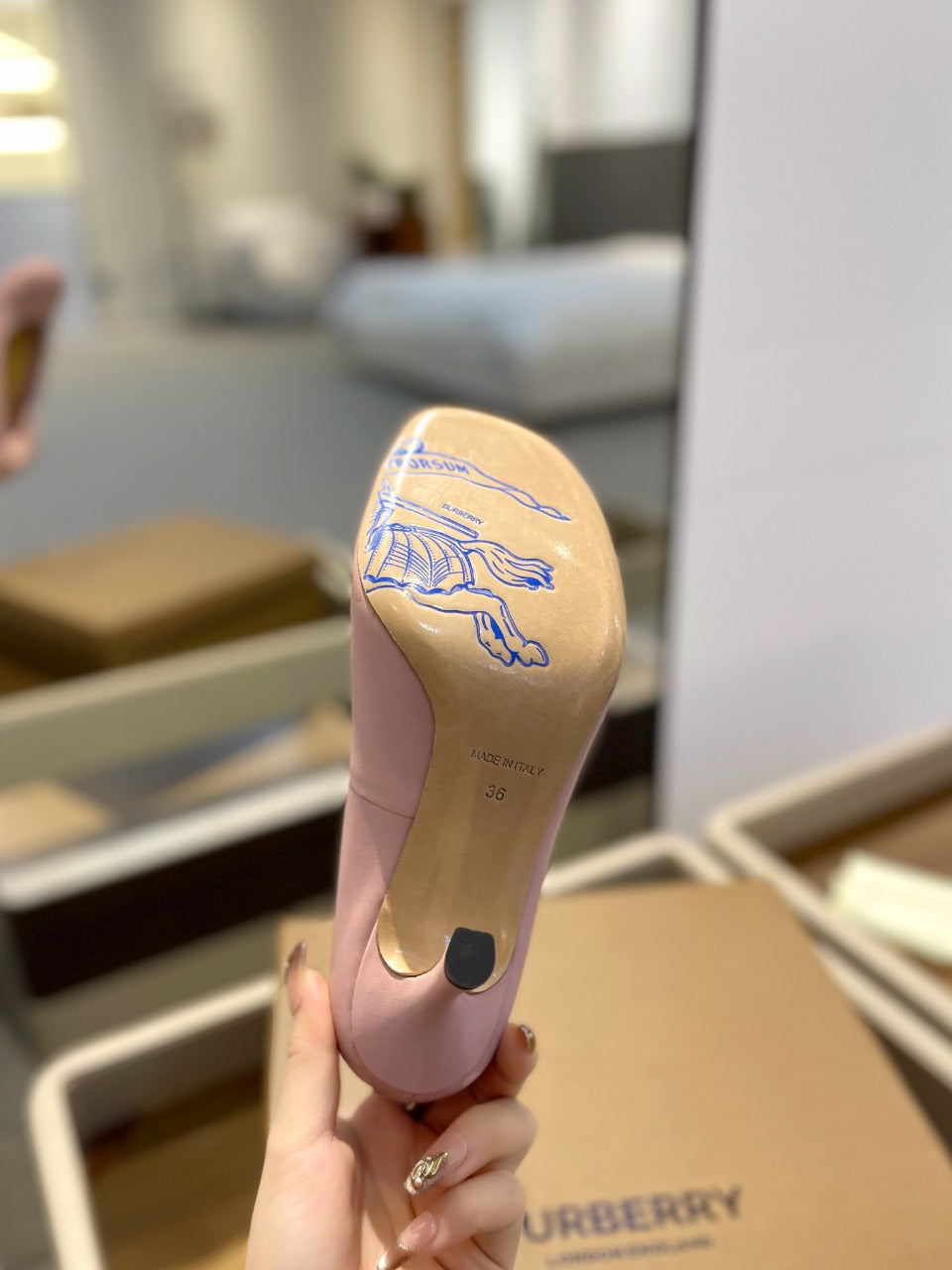 BURBERRY 26S HIGH HEELS 85 MM IN LIGHT PINK CALFSKIN