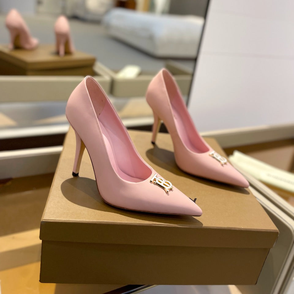 BURBERRY 26S HIGH HEELS 105 MM IN LIGHT PINK CALFSKIN WITH LOGO