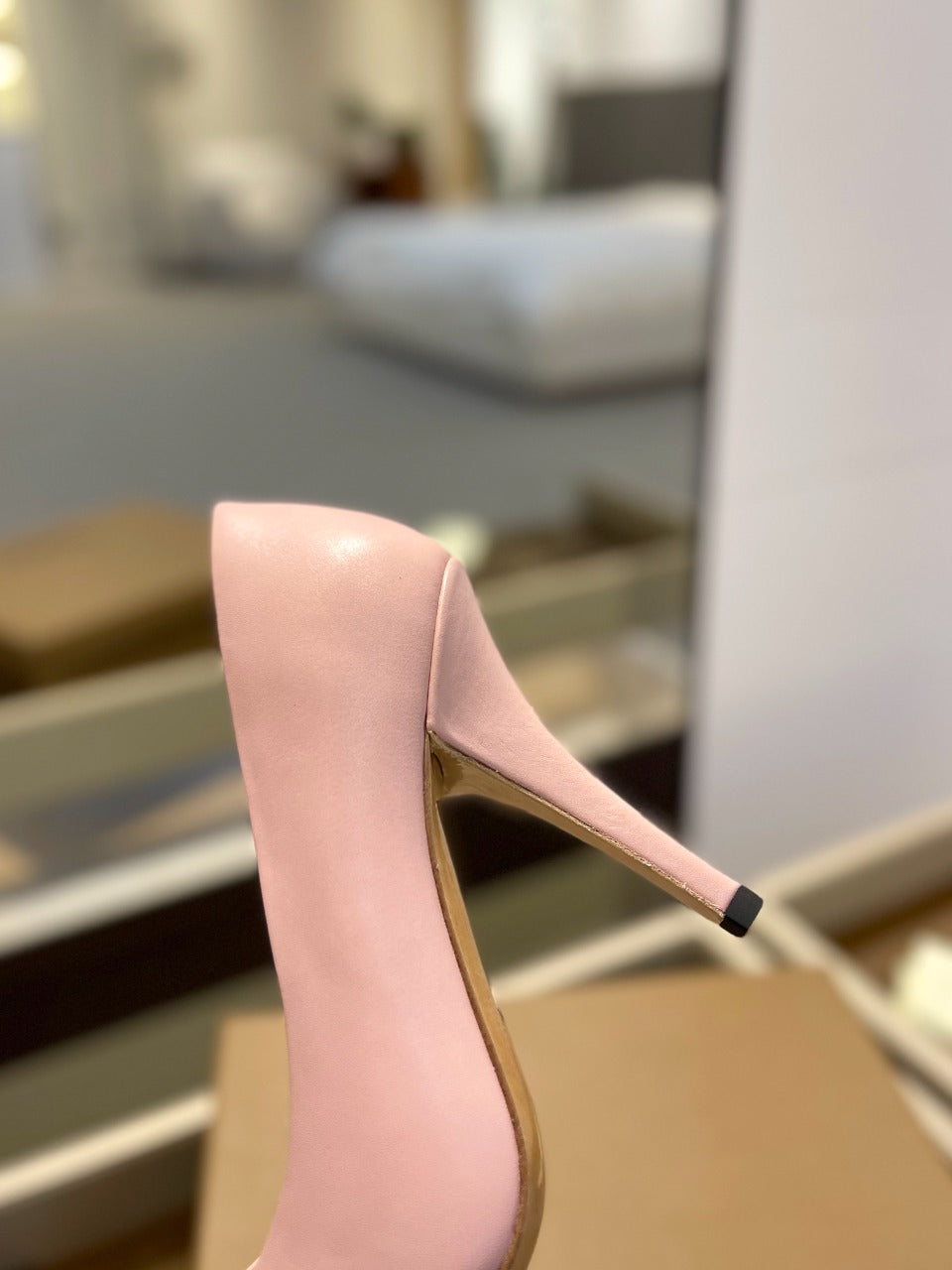 BURBERRY 26S HIGH HEELS 105 MM IN LIGHT PINK CALFSKIN WITH LOGO