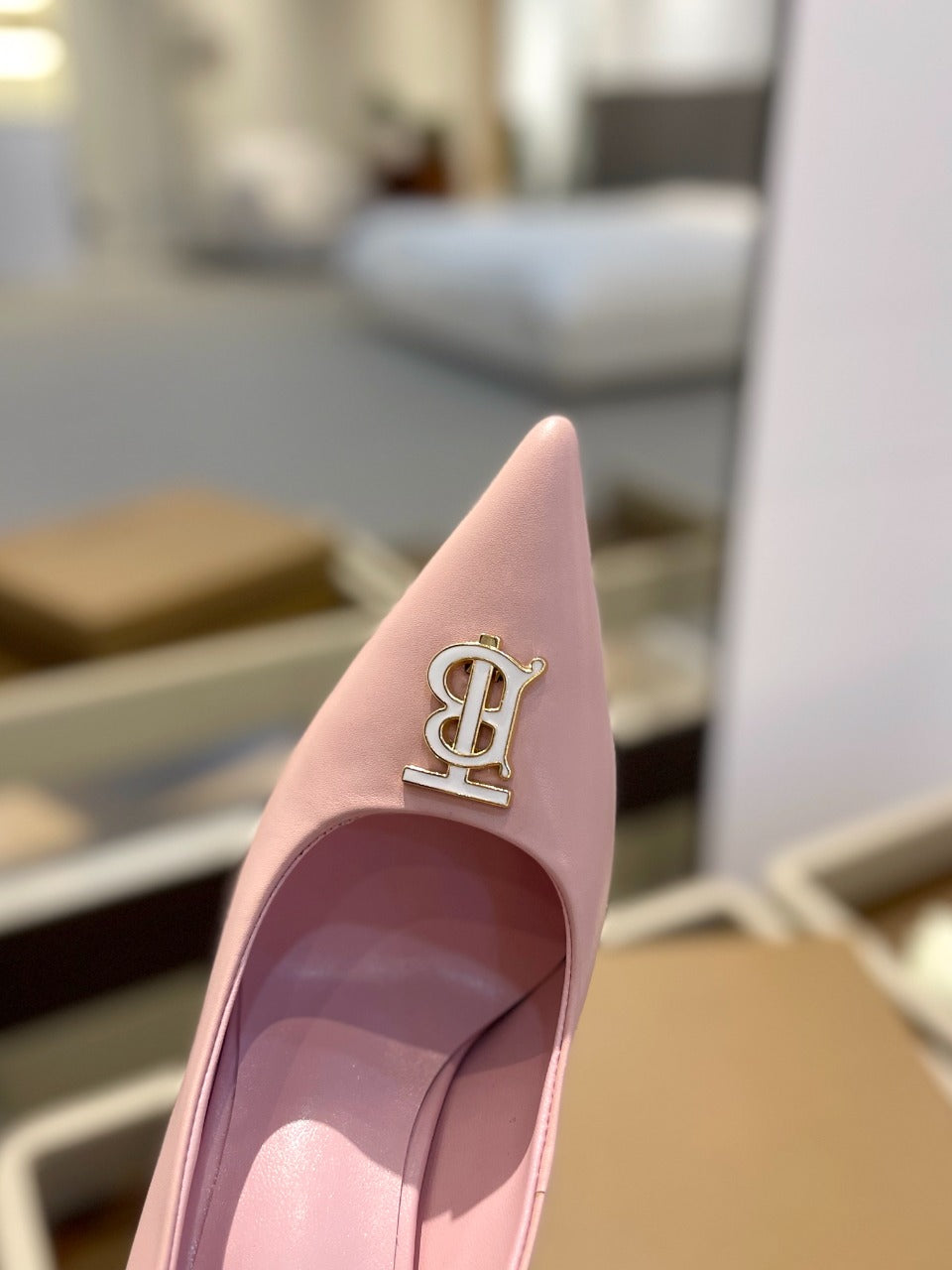 BURBERRY 26S HIGH HEELS 105 MM IN LIGHT PINK CALFSKIN WITH LOGO