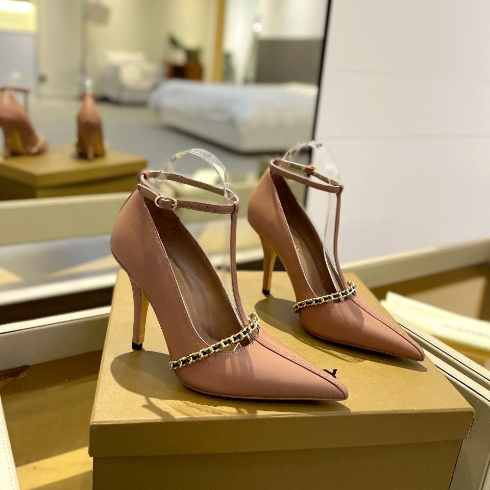 BURBERRY 26S HIGH HEELS 105 MM IN DARK NUDE BEIGE CALFSKIN