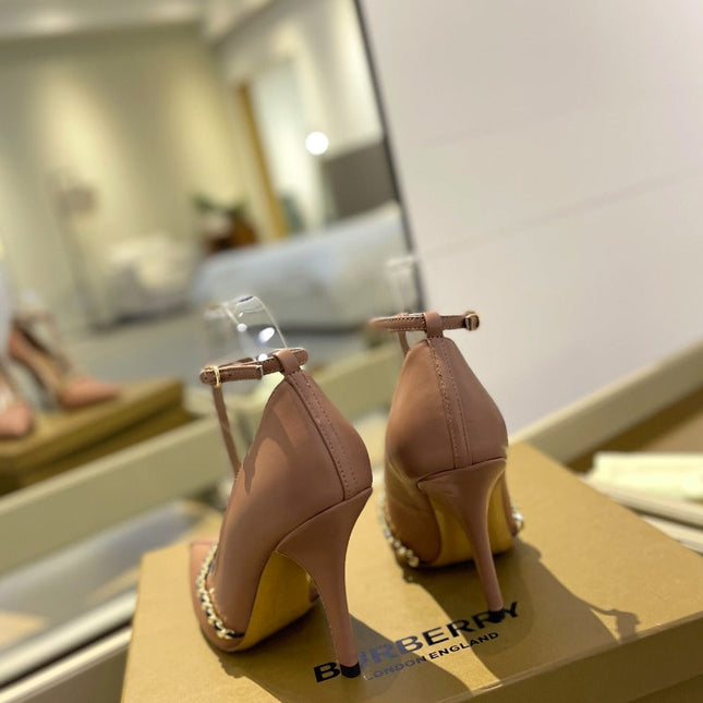 BURBERRY 26S HIGH HEELS 105 MM IN DARK NUDE BEIGE CALFSKIN