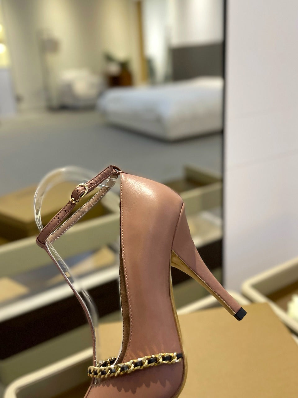 BURBERRY 26S HIGH HEELS 105 MM IN DARK NUDE BEIGE CALFSKIN