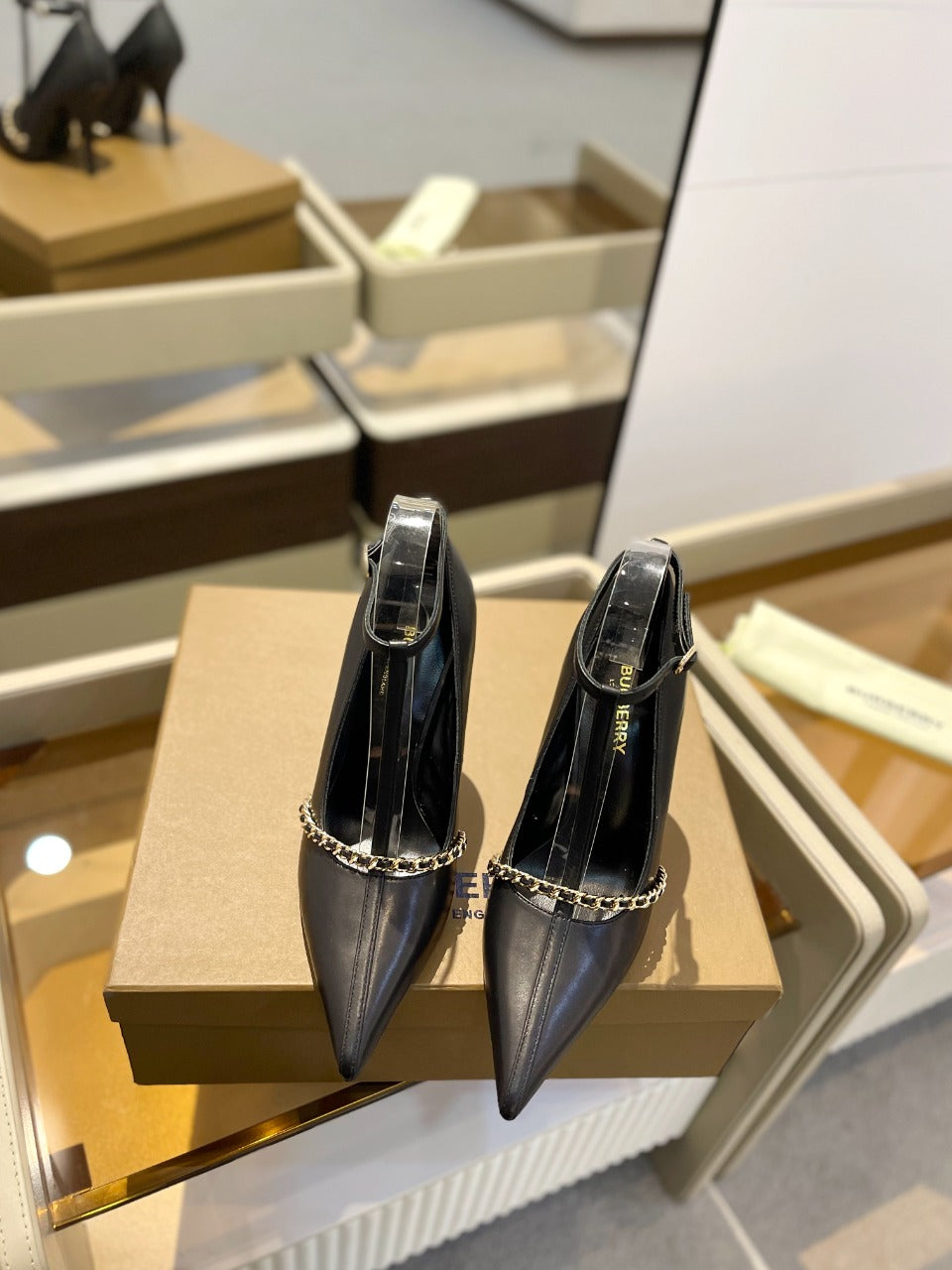 BURBERRY 26S HIGH HEELS 105 MM IN BLACK CALFSKIN