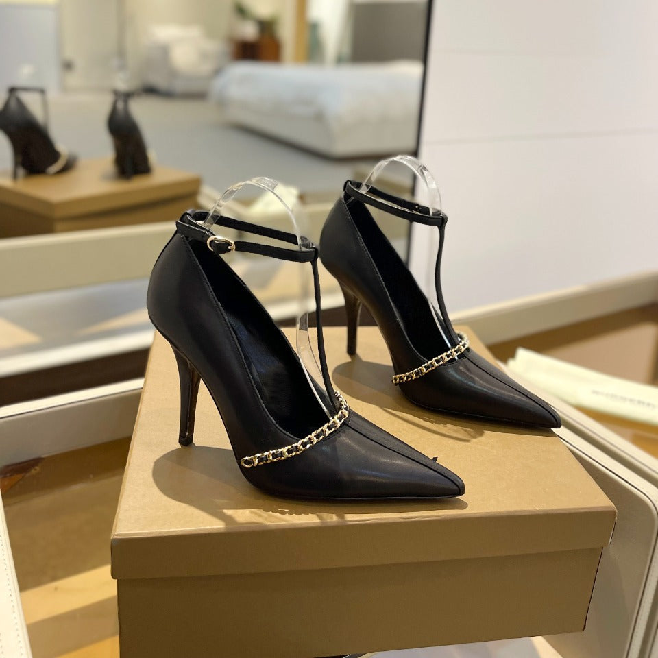 BURBERRY 26S HIGH HEELS 105 MM IN BLACK CALFSKIN