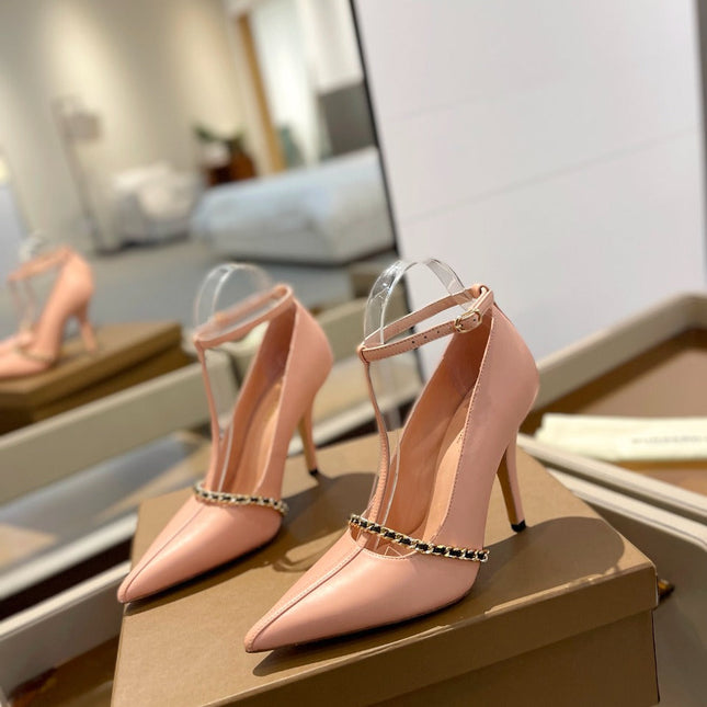 BURBERRY 26S HIGH HEELS 105 MM IN NUDE PINK CALFSKIN