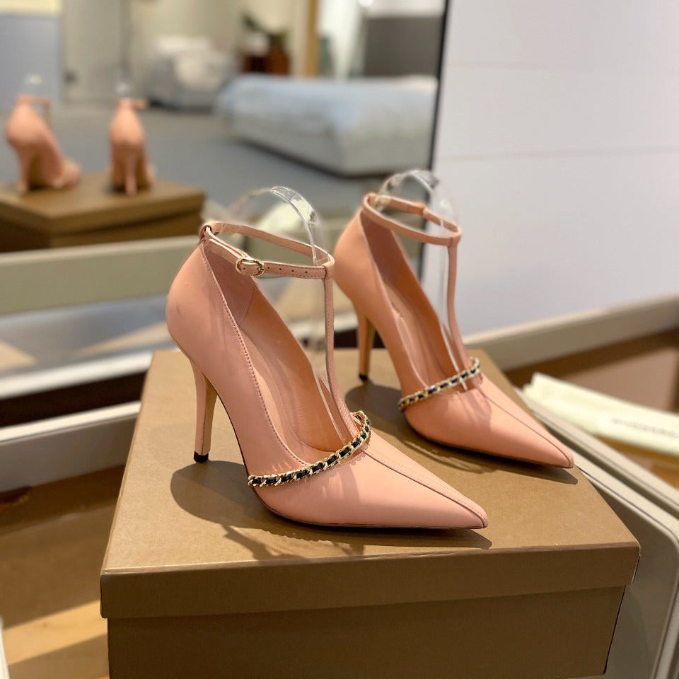 BURBERRY 26S HIGH HEELS 105 MM IN NUDE PINK CALFSKIN
