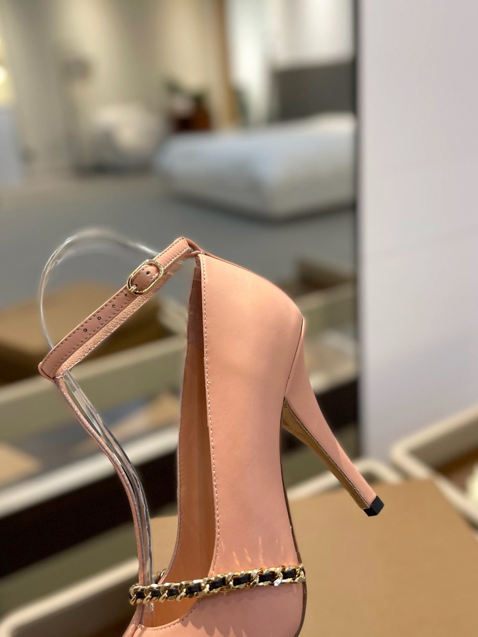 BURBERRY 26S HIGH HEELS 105 MM IN NUDE PINK CALFSKIN