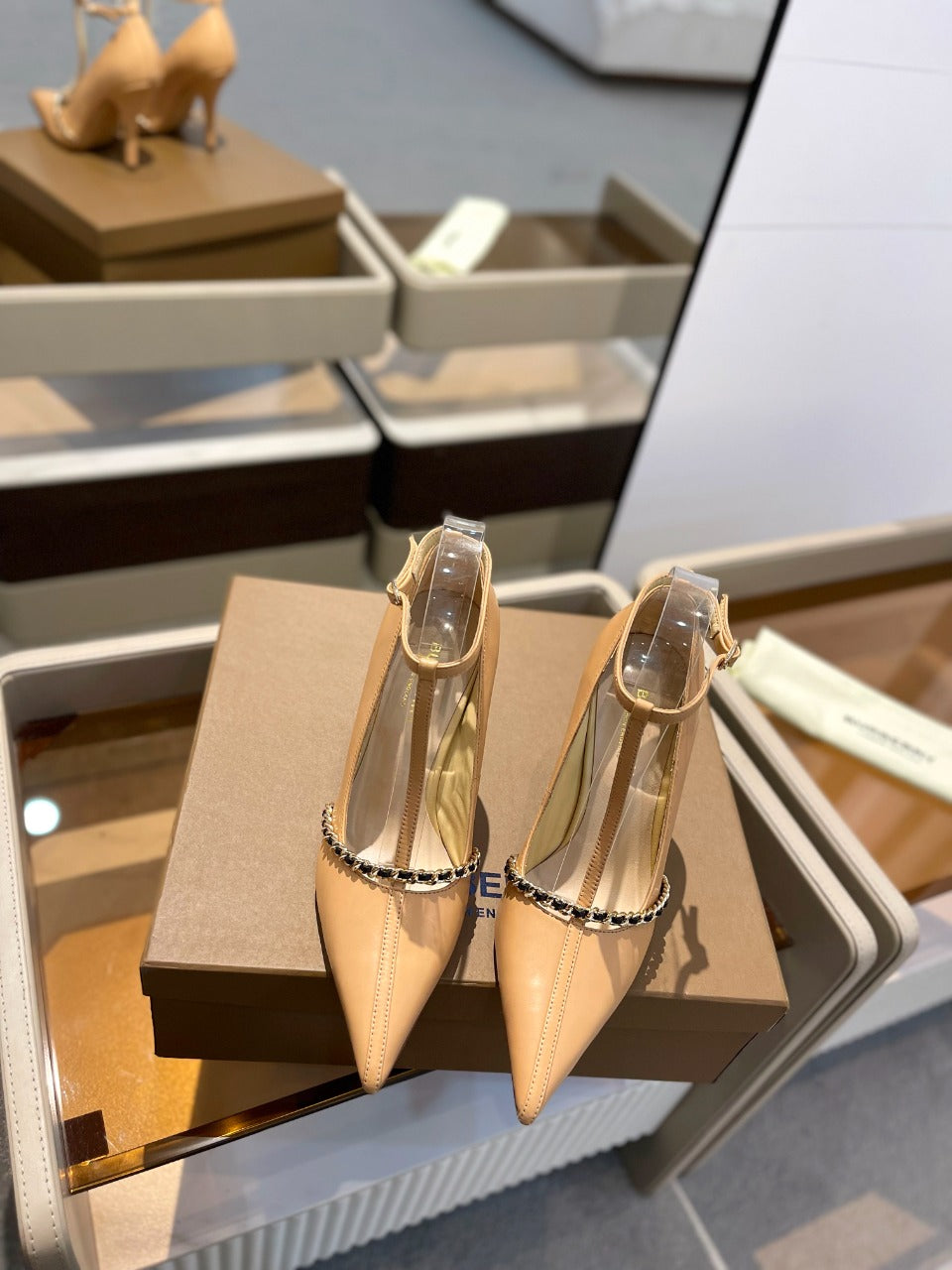 BURBERRY 26S HIGH HEELS 105 MM IN NUDE BEIGE CALFSKIN