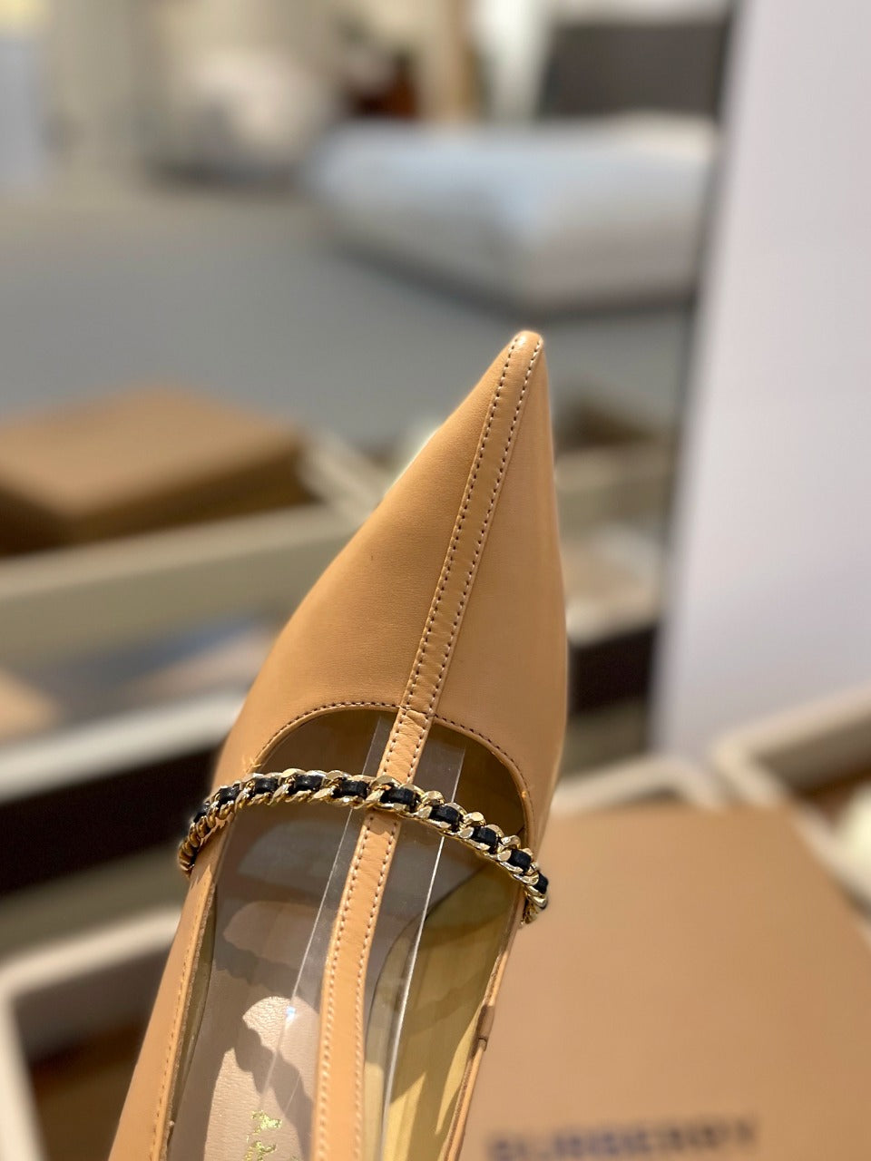 BURBERRY 26S HIGH HEELS 105 MM IN NUDE BEIGE CALFSKIN