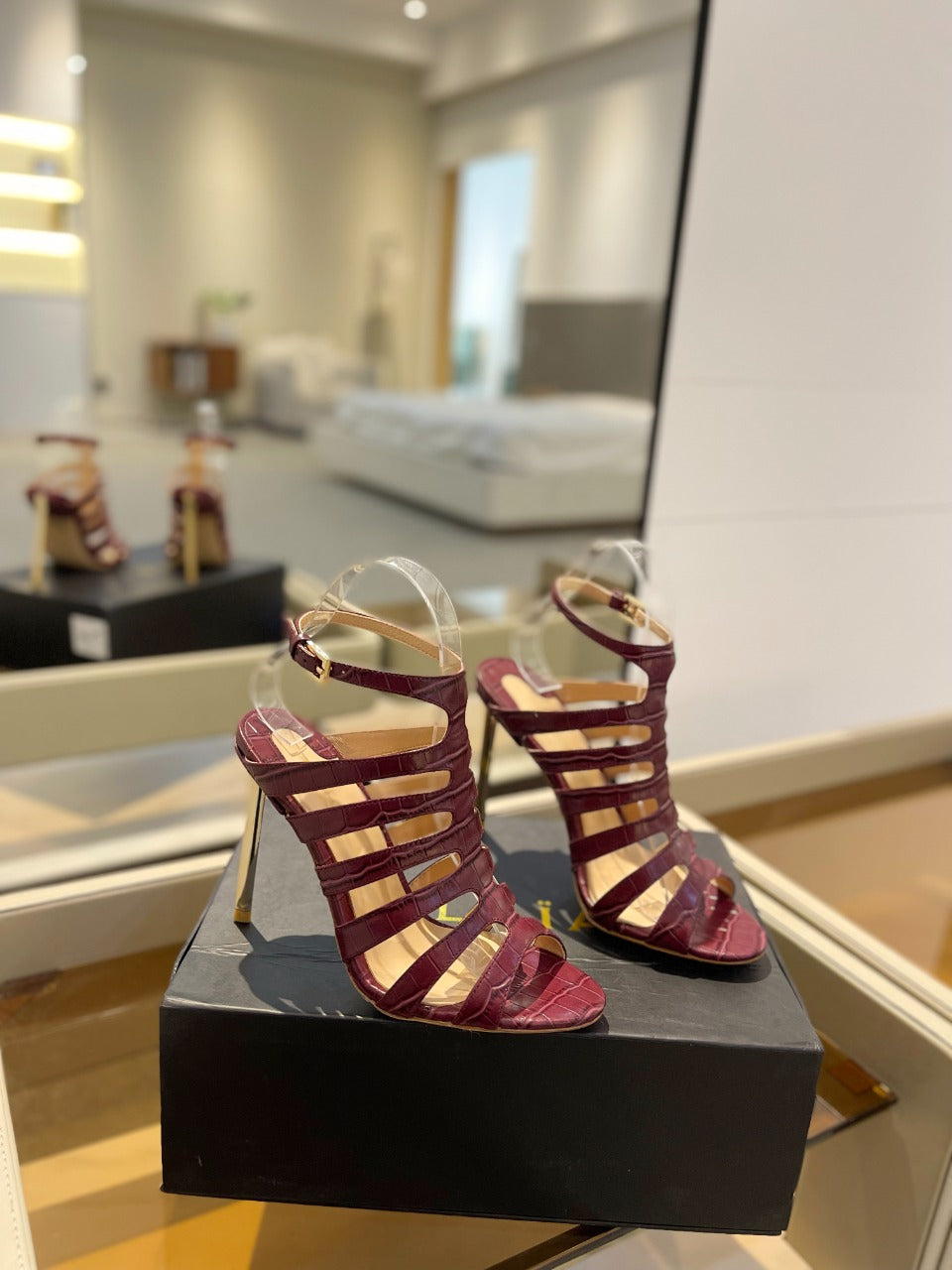 HIGH SANDAL 10 CM IN SANGRIA RED CALFSKIN