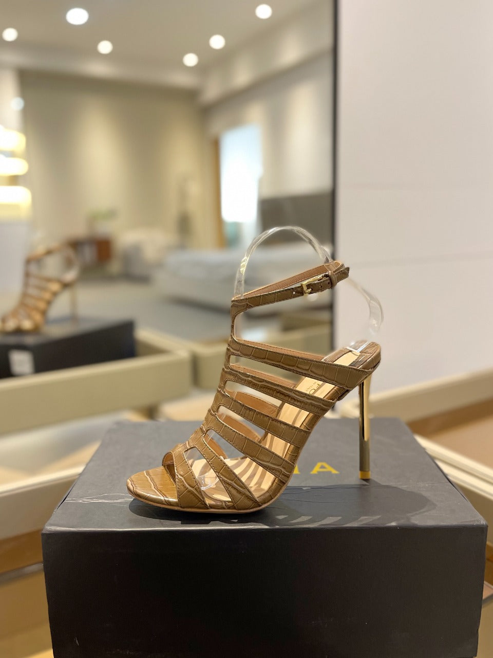 HIGH SANDAL 10 CM IN CIDER BROWN CALFSKIN