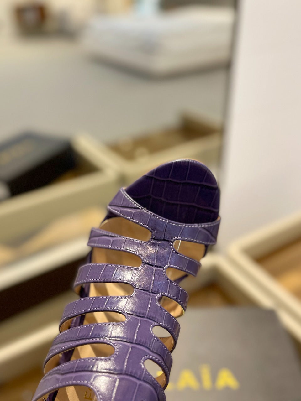 HIGH SANDAL 10 CM IN INDIGO PURPLE CALFSKIN