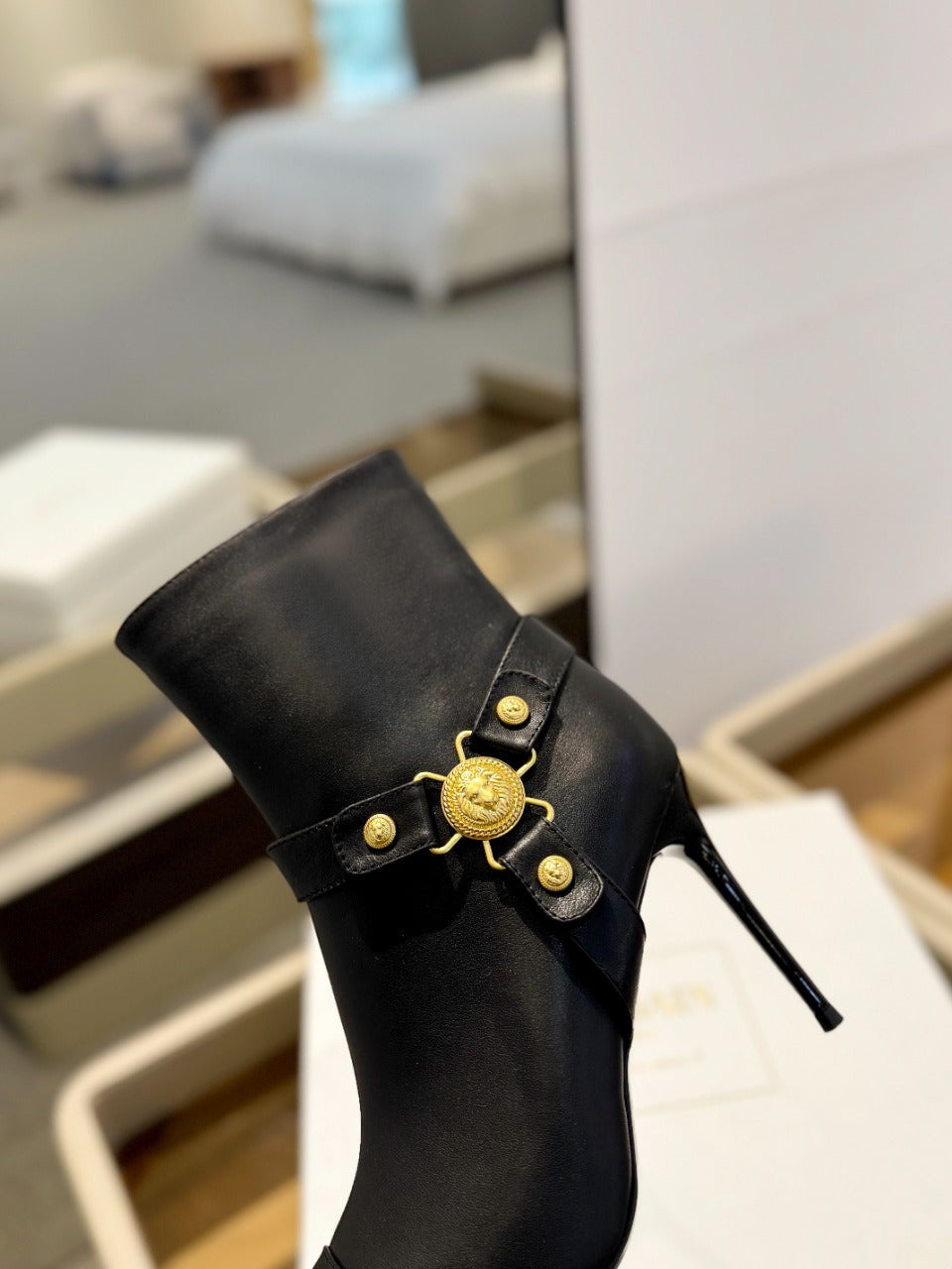 BALMAIN 26S STILETTO HEEL BOOTS 95 MM IN BLACK CALFSKIN