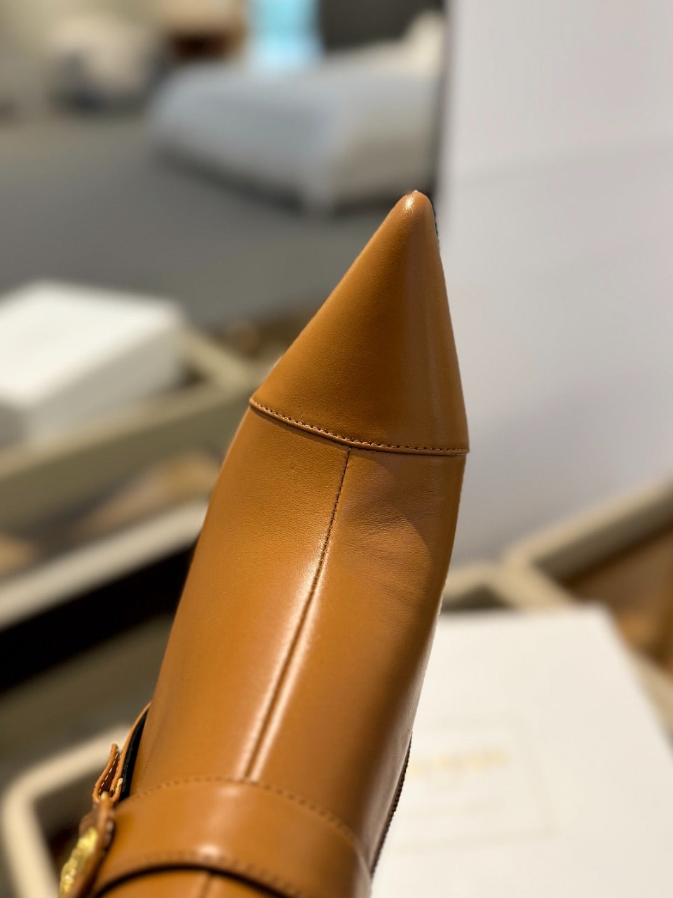 BALMAIN 26S STILETTO HEEL BOOTS 95 MM IN BROWN CALFSKIN