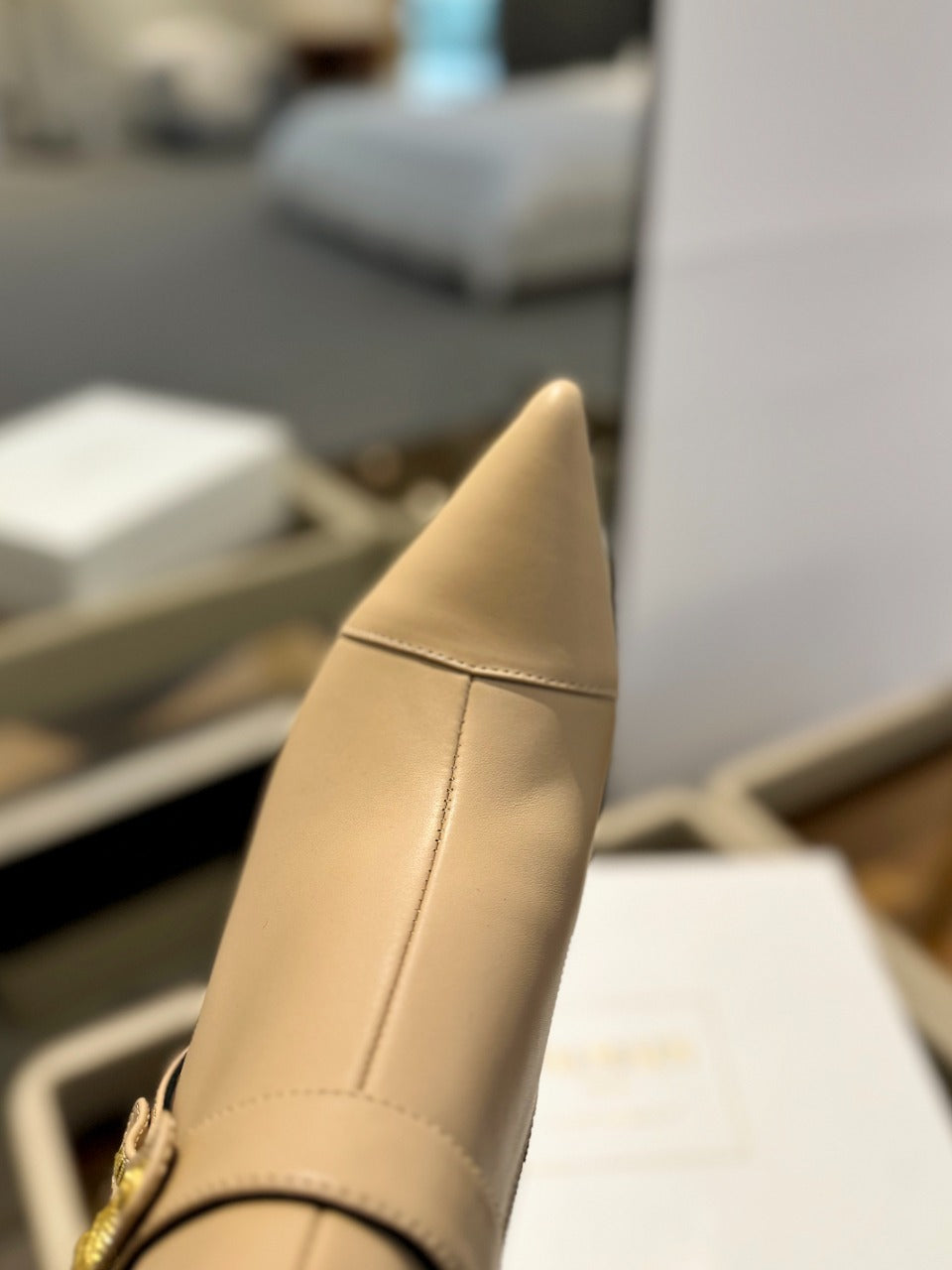 BALMAIN 26S STILETTO HEEL BOOTS 95 MM IN DARK BEIGE CALFSKIN